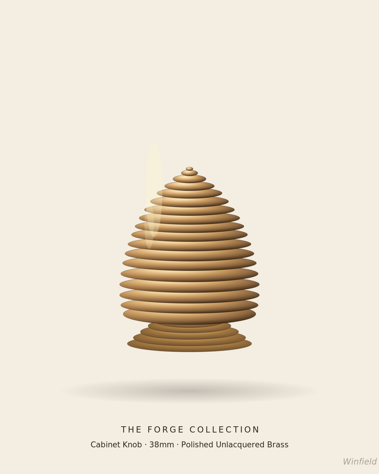Forge Cabinet Knob — reeded beehive on stepped backplate, solid brass