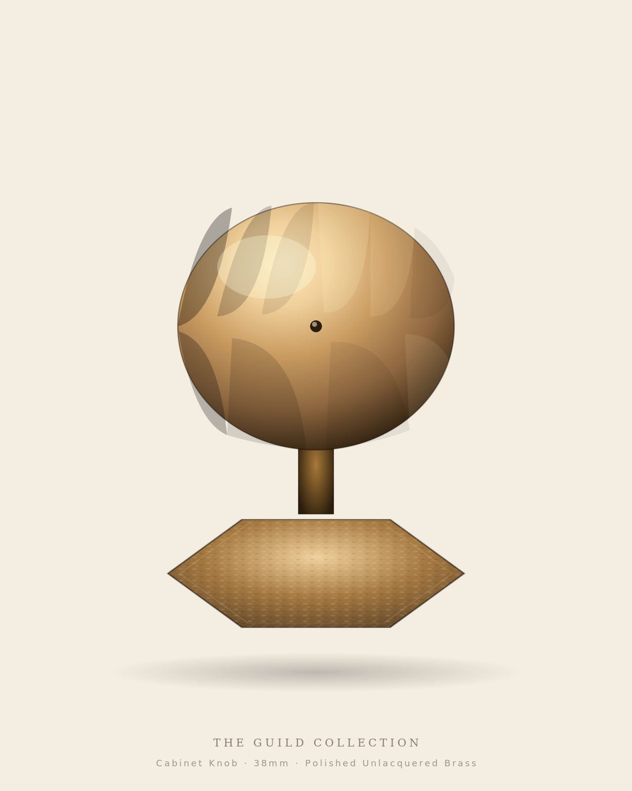Guild Cabinet Knob — faceted octagonal brass knob on hammered hexagonal backplate