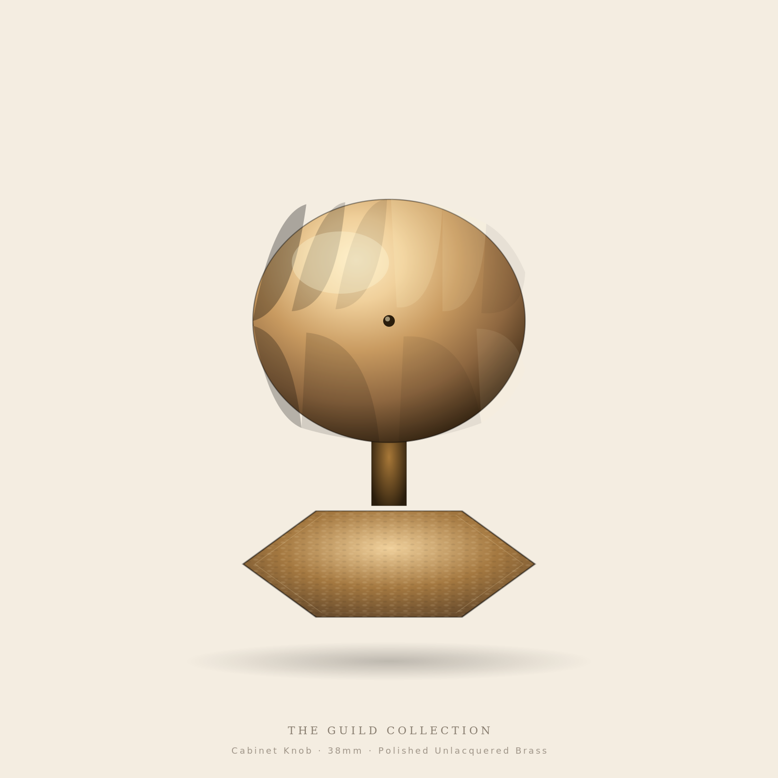 Guild Cabinet Knob — faceted octagonal brass knob on hammered hexagonal backplate
