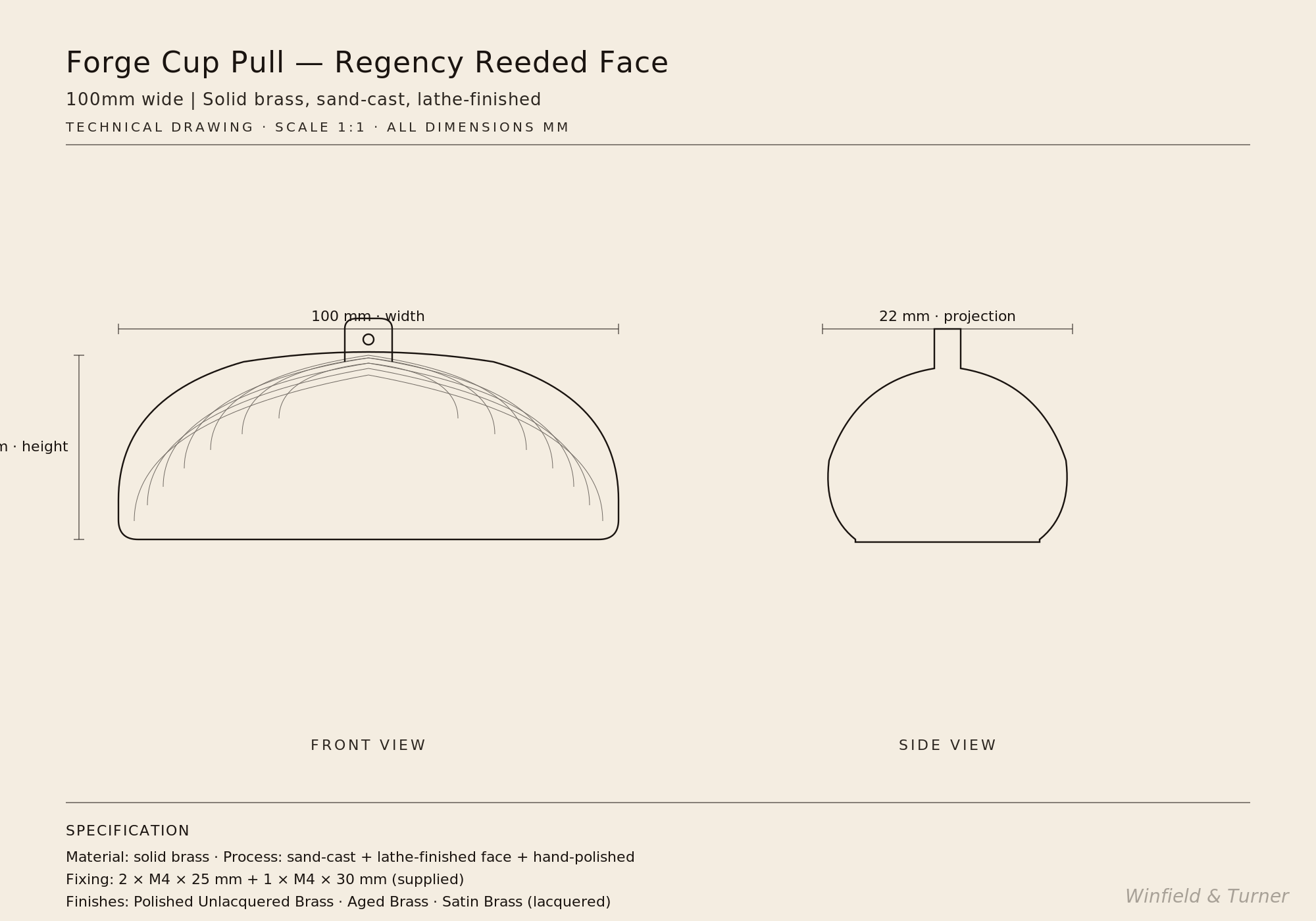 Forge Cup Pull technical drawing with dimensions