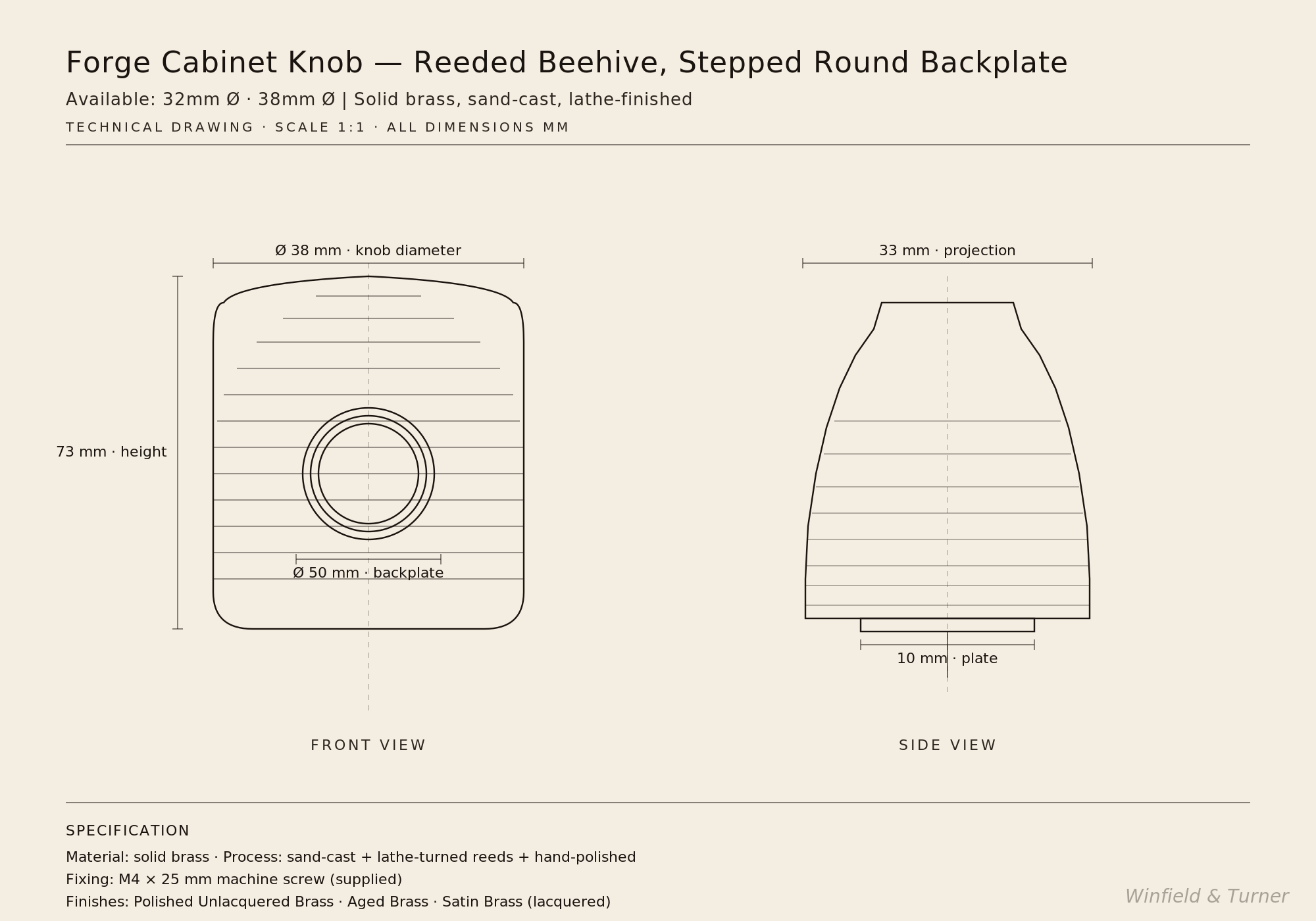 Forge Cabinet Knob technical drawing with dimensions