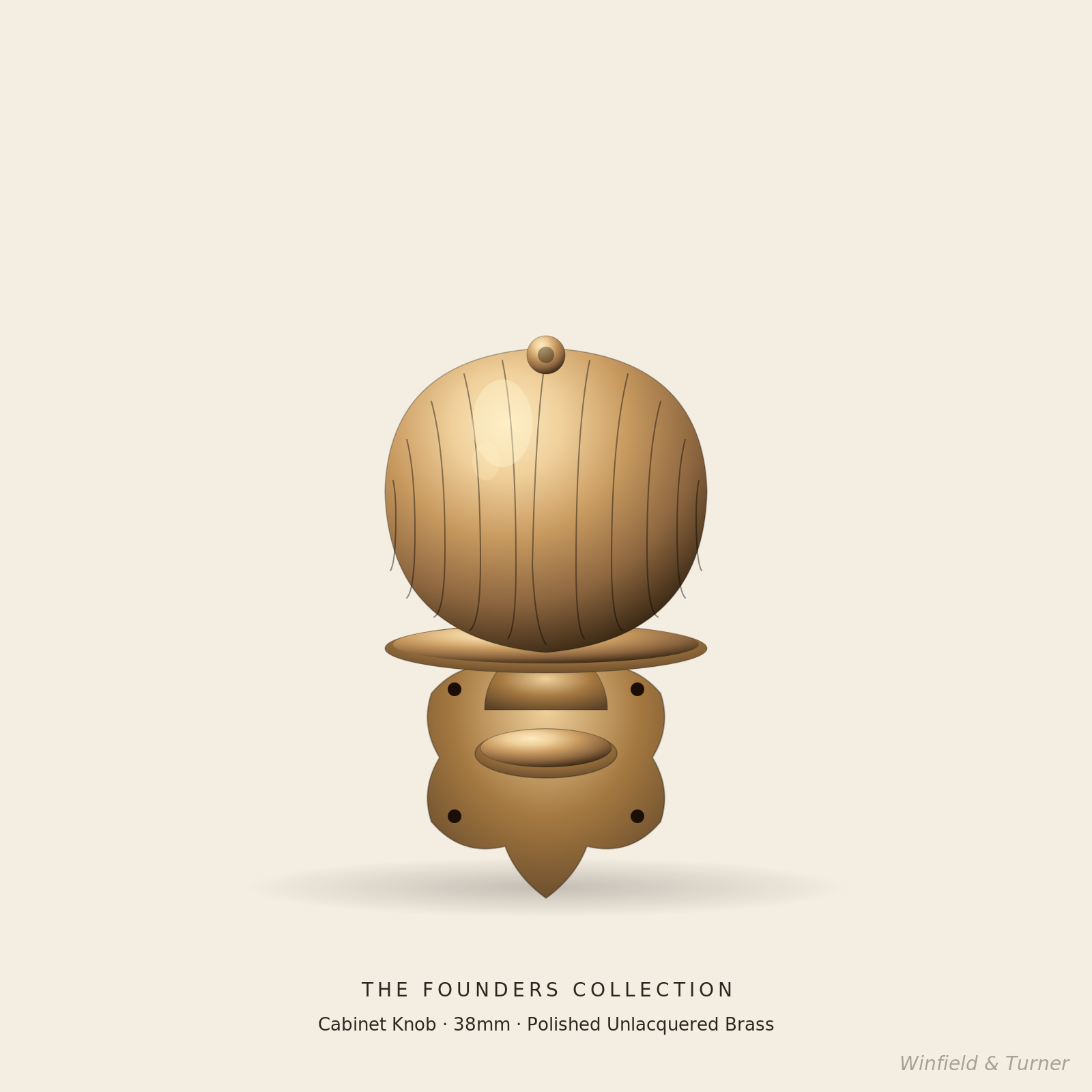 Founders Cabinet Knob — fluted melon, four-pointed backplate, solid brass