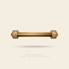 Guild Drop Handle — hexagonal brass bar with hammered hexagonal terminals