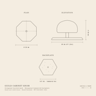 Guild Cabinet Knob technical drawing — plan, elevation, and backplate detail